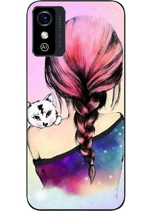 Силиконовый чехол epik для zte blade l9 с картинкой девушка с котенком