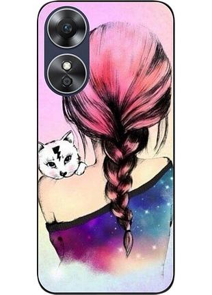 Силіконовий чохол epik для oppo a17 з картинкою дівчина з кошеням