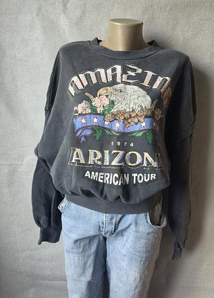 Світшот bershka у вінтажному стилі з принтом arizona 🦅 розмір m підійде і на l