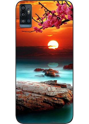 Силиконовый чехол бампер для zte blade a71 с картинкой красивый закат