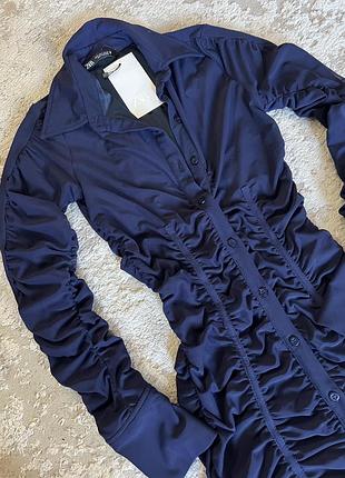 Сукня зі збірками zara синя s 4