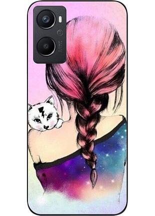 Силиконовый чехол epik для oppo a96 4g с картинкой девушка с котенком
