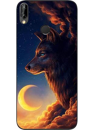 Бампер силиконовый чехол для huawei p20 lite с картинкой волк и луна