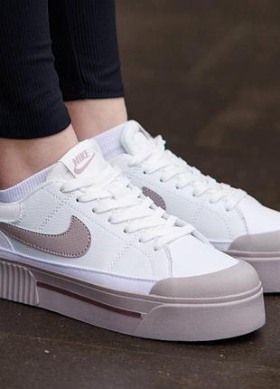 Жіночі кросівки nike court legacy білі комфортні літні кроси із шкіри найк корт легасі стильне шкіряне взуття на весну літо