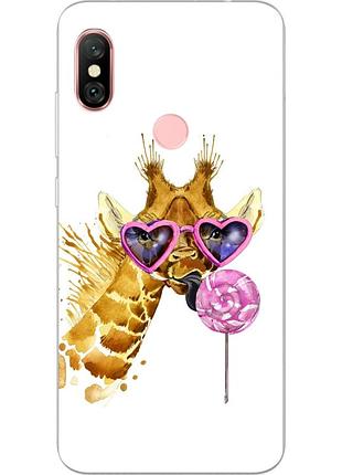 Силиконовый чехол с рисунком для xiaomi redmi note 6 pro жираф с конфетой