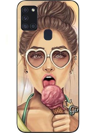 Бампер силиконовый чехол для samsung a21s galaxy a217f с картинкой девушка с мороженым