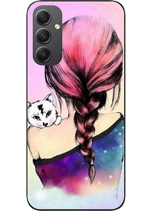 Силиконовый чехол для samsung galaxy a34 5g с картинкой девушка с котенком