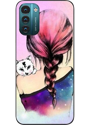 Силиконовый чехол epik для nokia g21 с картинкой девушка с котенком