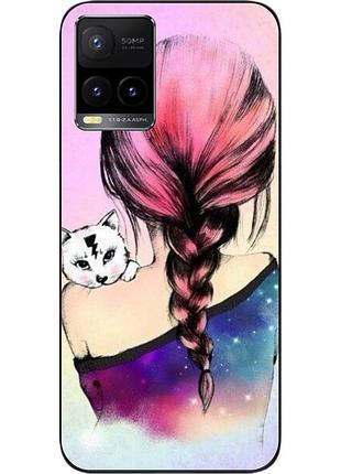 Силиконовый чехол epik для vivo y33s с картинкой девушка с котенком