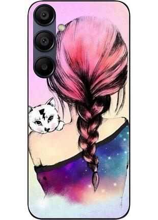 Силиконовый чехол epik для samsung a15 galaxy a155f с картинкой девушка с котенком