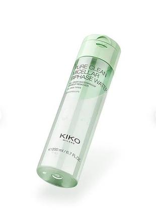 Двофазна міцелярна вода для очищення обличчя, контуру очей та губ kiko milano new pure clean micellar biphase water 200 ml