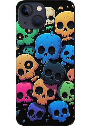 Силиконовый чехол бампер epik для iphone 13 mini с картинкой цветные черепушки