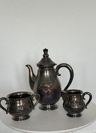 Чайний сервіз (чайник, цукерниця, молочник), cohr atla, данія, клейма, посріблення