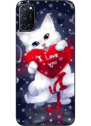 Силіконовий чохол для oppo a52 з картинкою котик з серцем