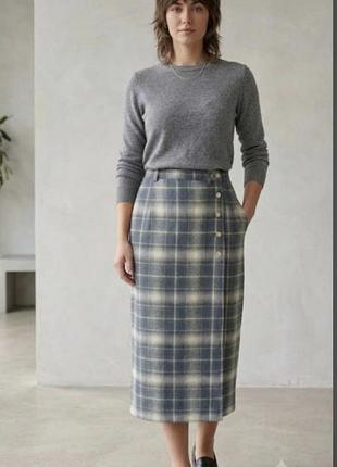 Винтажная шерстяная миди карандаш на запах tartan usa 80х