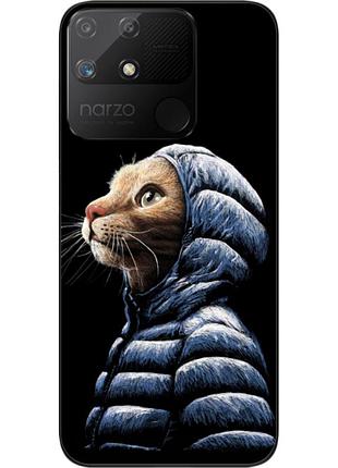 Бампер силиконовый чехол epik для realme narzo 50a с картинкой кот в куртке
