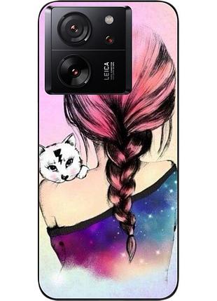 Силіконовий чохол epik для xiaomi 13t з картинкою дівчина з кошеням