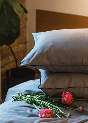 Комплект постільної білизни ecotton євро з кантом natural grey в чохлі для зберігання сірого кольору