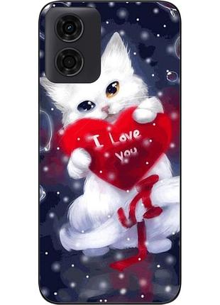 Силиконовый чехол epik для motorola g04 с картинкой котик с сердцем