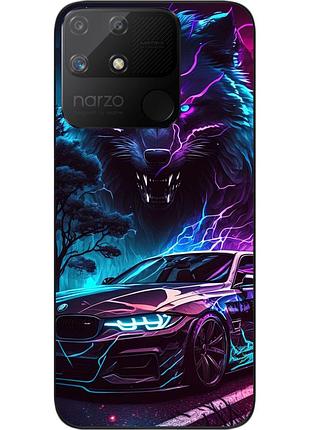 Силиконовый чехол бампер epik для realme narzo 50a с картинкой машина и волк