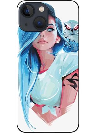 Силиконовый чехол epik для iphone 13 с картинкой девушка с совой
