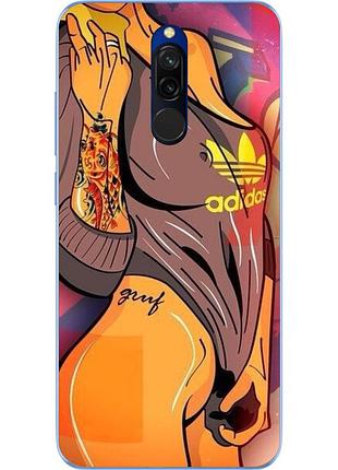 Бампер силиконовый чехол для xiaomi redmi 8 с картинкой девушка в майке adidas