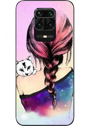 Силиконовый чехол для xiaomi redmi note 9s / note 9 pro с картинкой девушка с котенком