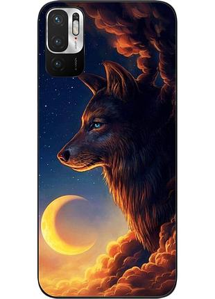 Бампер силіконовий чохол для xiaomi redmi note 10 5g з картинкою вовк і місяць