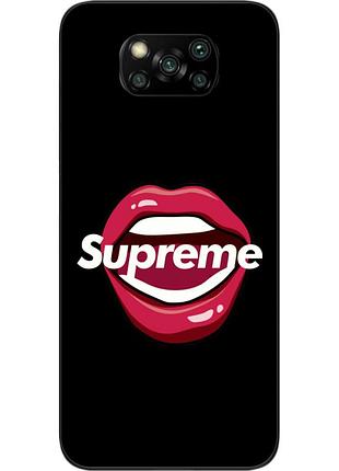Силиконовый чехол для xiaomi poco x3 с картинкой губы supreme