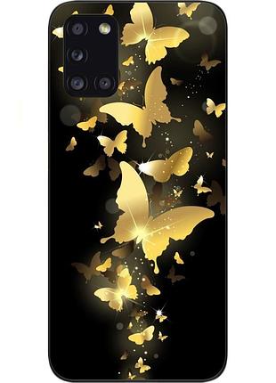 Силиконовый чехол бампер для samsung a31 galaxy a315f с картинкой золотые бабочки