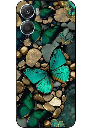Чехол силиконовый epik для motorola g06 с принтом бирюзовые бабочки на камнях