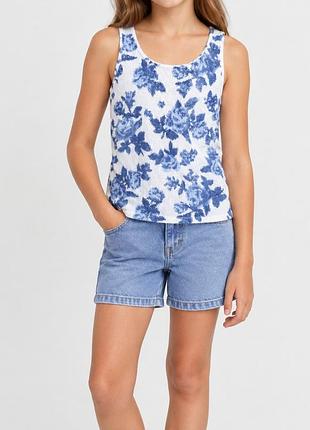 Нарядна біла майка з паєтками joe fresh для дівчинки 10-12 років 140-152 см квітковий принт блакитні квіти блискучий топ святкова