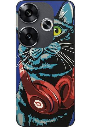Силиконовый чехол epik для xiaomi poco f6 с картинкой кот с наушниками