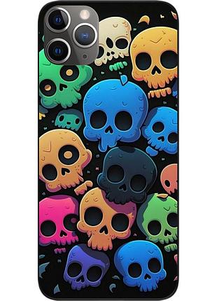Силиконовый чехол бампер epik для iphone 11 pro с картинкой цветные черепушки