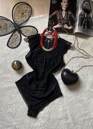 Чорний напівпрозорий боді блузка з мереживом/h&m/розмір s