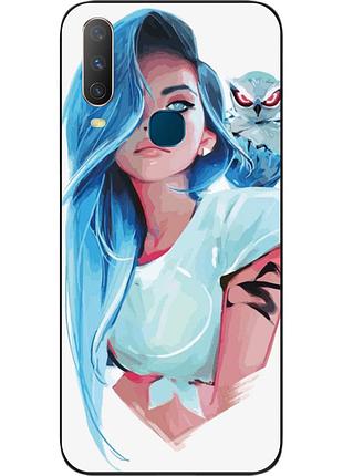 Силиконовый чехол для vivo y17 с картинкой девушка с совой