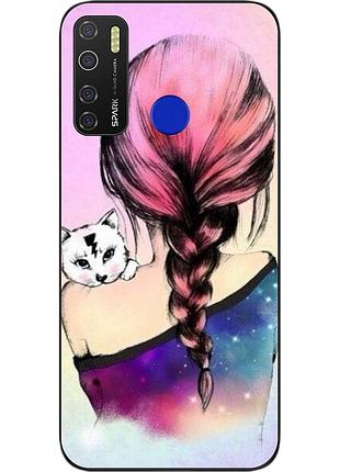 Силиконовый чехол для tecno spark 5 pro с картинкой девушка с котенком