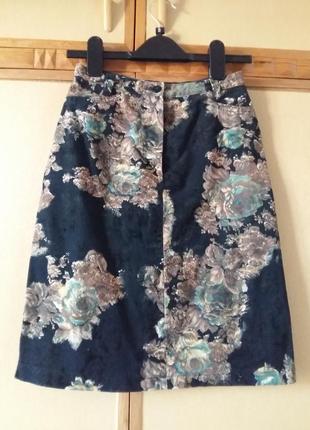 Хлопковая джинсовая юбка с цветами1 фото
