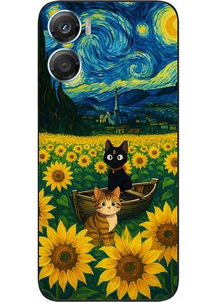 Чехол силиконовый epik для motorola g06 с изображением коты под звёздной ночью