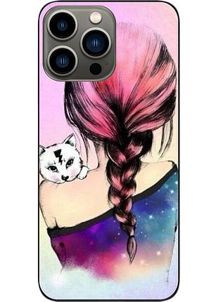 Силіконовий чохол epik для iphone 13 pro з картинкою дівчина з кошеням