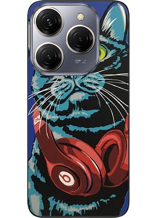 Силіконовий чохол epik для tecno spark 20 pro (kj6) з картинкою кіт з навушниками