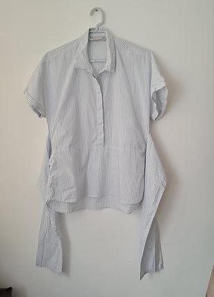 Полосатая блуза рубашка inwear с акцентным поясом завязками, размер m (38), 100% хлопок