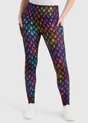 Леггинсы женские xl xxl яркие с принтом чешуйки радужного дракона