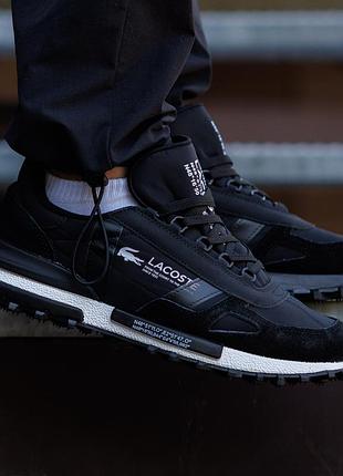 Чоловічі кросівки lacoste elite active nd чорні класичні з натуральної шкіри осінні міські на кожен день комфортні лакоста