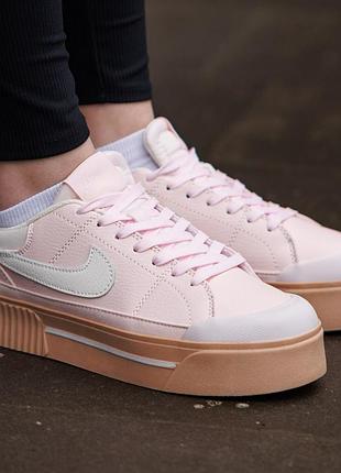 Женские кроссовки nike court legacy розовые комфортные летние кроссы из кожи найк корт легасси стильная кожаная обувь на весне лет