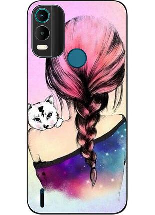 Силиконовый чехол epik для nokia с21 plus с картинкой девушка с котенком