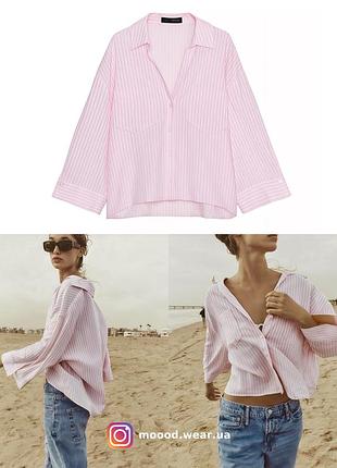 Zara легка лляна смугаста сорочка