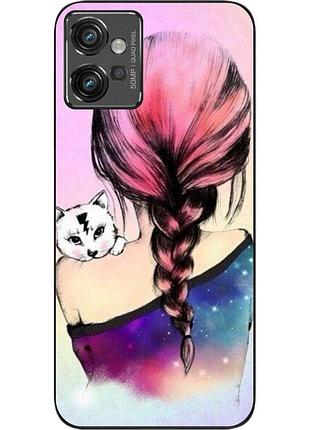 Силиконовый чехол epik для motorola moto g32 с картинкой девушка с котенком