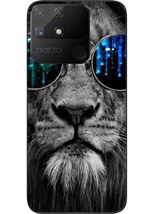 Силиконовый чехол epik для realme narzo 50a с картинкой лев в очках