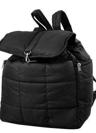 Рюкзак дутик тканинний міської демісезонний з клапаном на шнурі чорний легкий